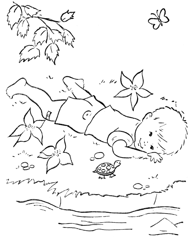 Spring children and fun coloring page