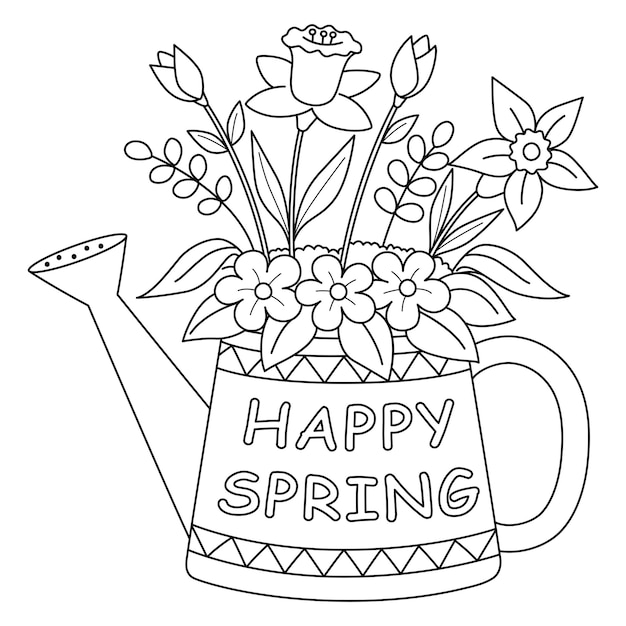 Premium vector happy spring flower isolated coloring page