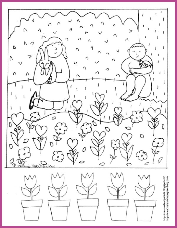 Spring coloring page and rhyming activity