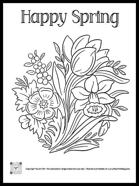 Happy spring coloring page beautiful flowers free printable â the art kit
