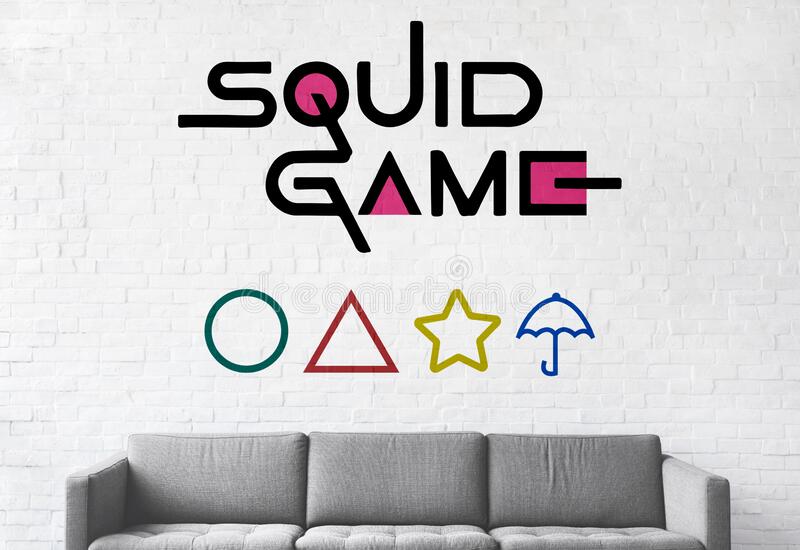 Squid game wallpapers with figure on the wall editorial stock photo