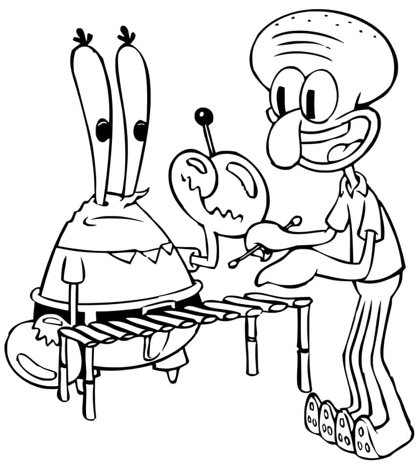 Mr krabs and squidward from spongebob coloring page