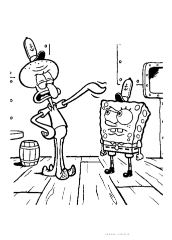 Squidward with sponge coloring page free printable coloring pages
