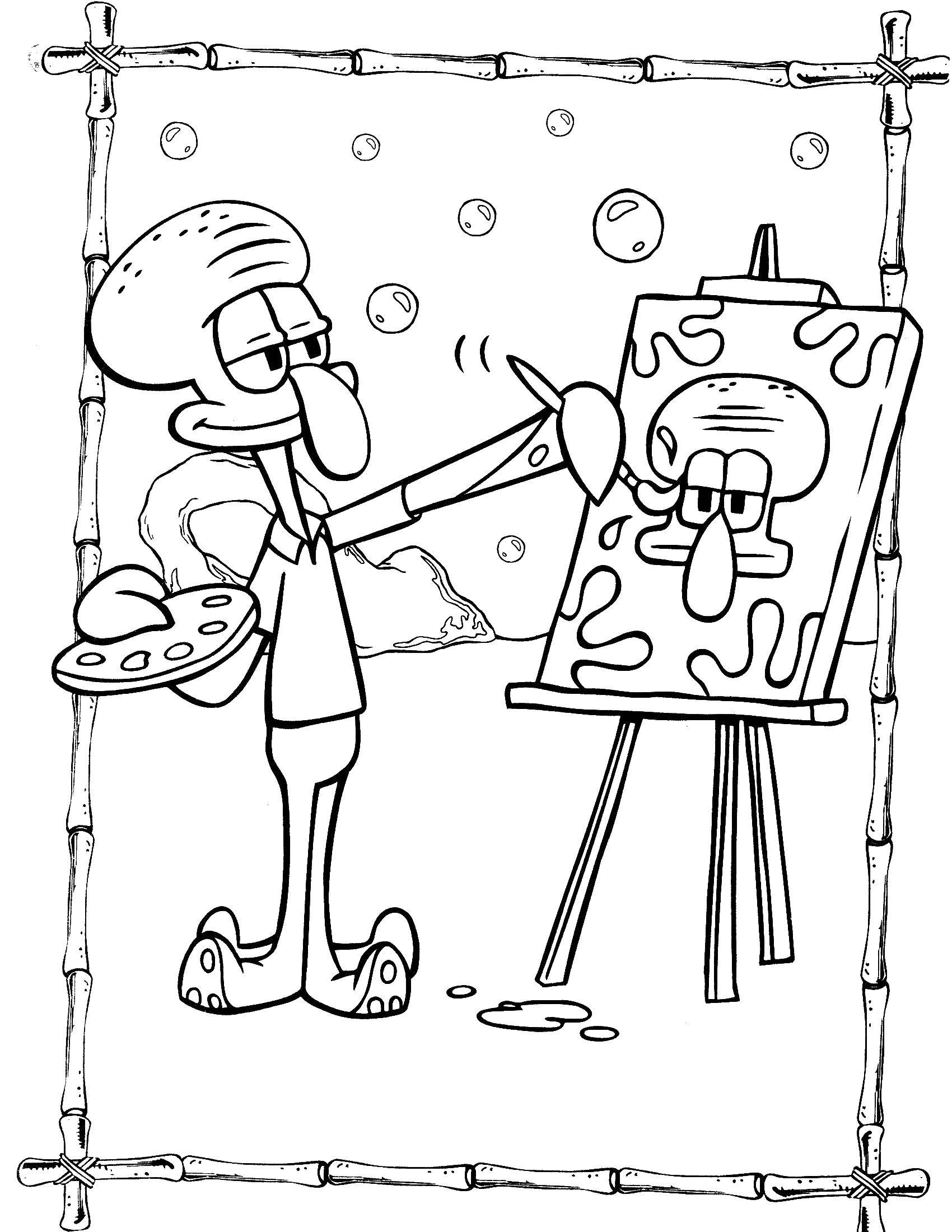 Online coloring pages squidward coloring squidward paints a portrait spongebob