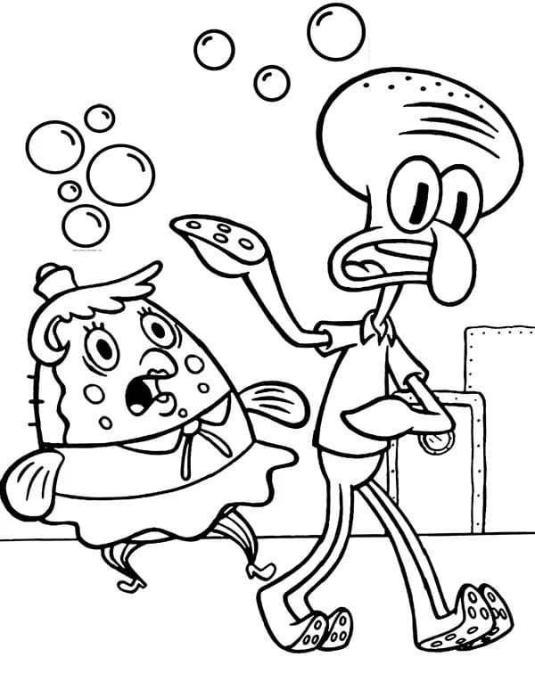 Mrs puff and squidward coloring page