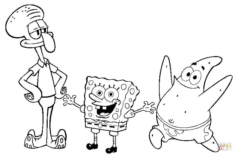 Squidward tentacles spongebob and patrick star coloring page free printable coloring pages