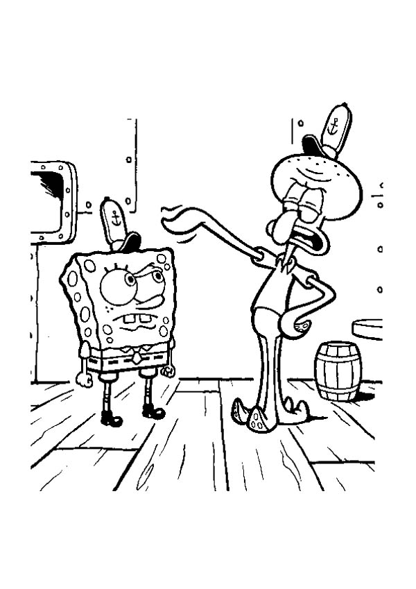Squidward is angry to spongebob in krusty krab coloring page color luna