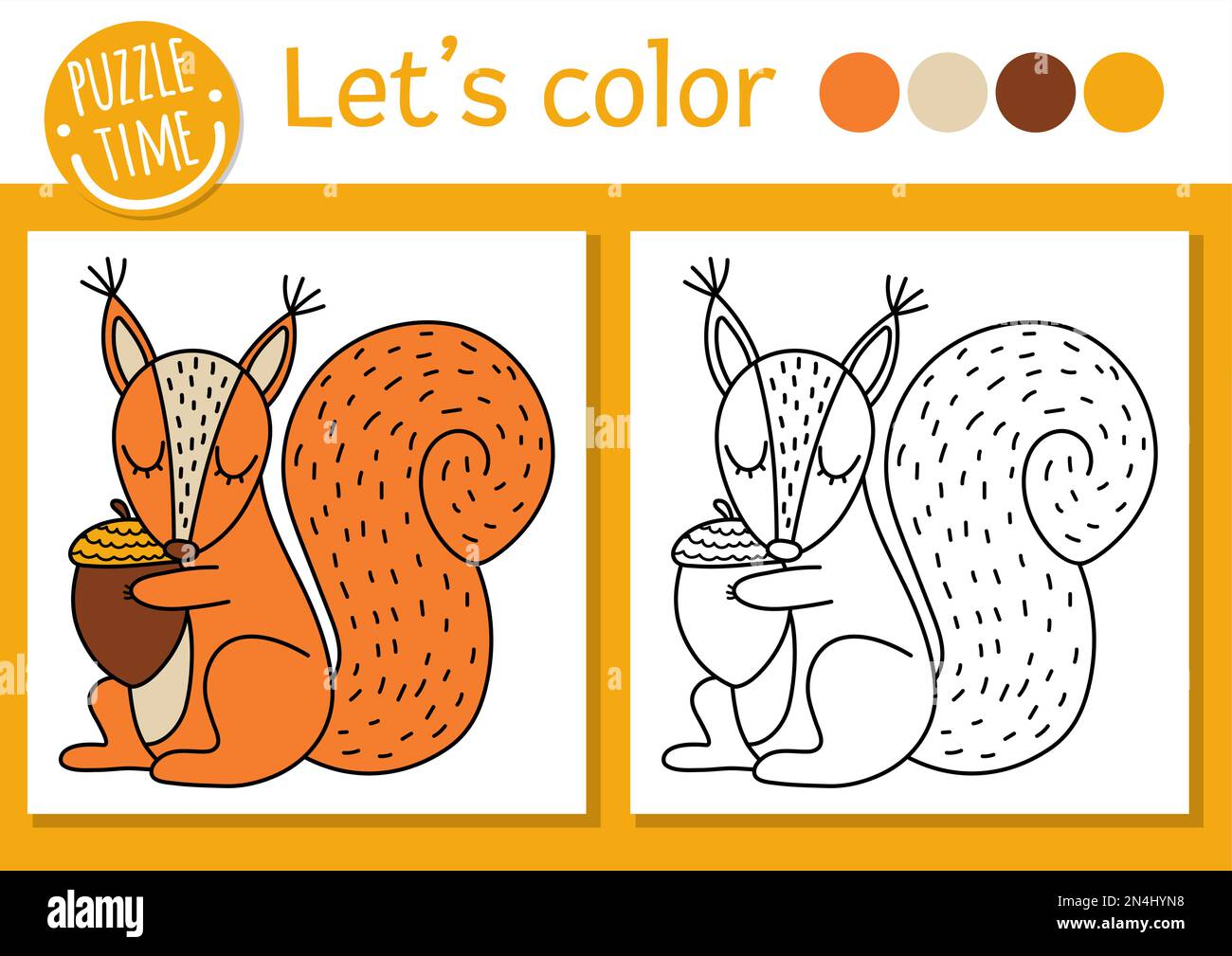 Forest coloring page for children with squirrel vector autumn holiday outline illustration with cute animal woodland color book for kids with colore stock vector image art