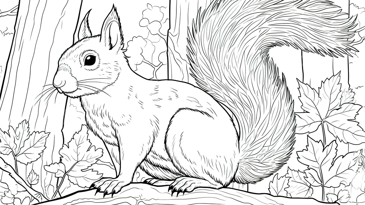 Drawing a squirrel in the forest coloring page background squirrel coloring picture squirrel animal background image and wallpaper for free download