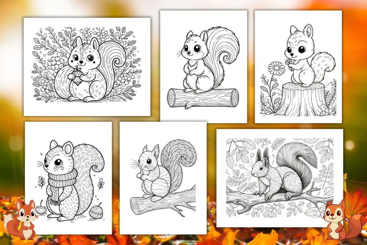 Free squirrel coloring pages for kids