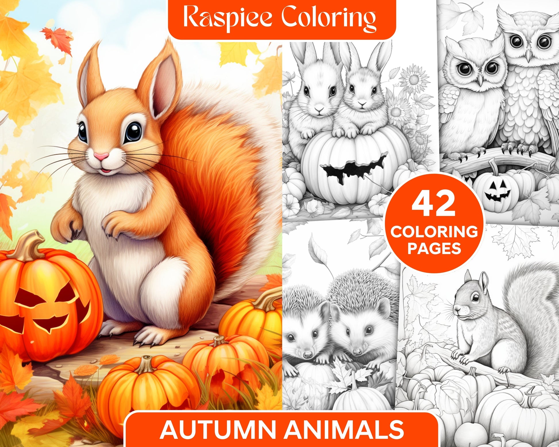 Autumn animals grayscale coloring pages for adults and kids printable â coloring