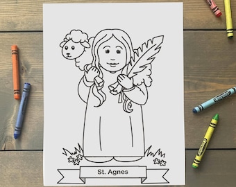 St agnes coloring page for catholic kids digital download print yourself and color