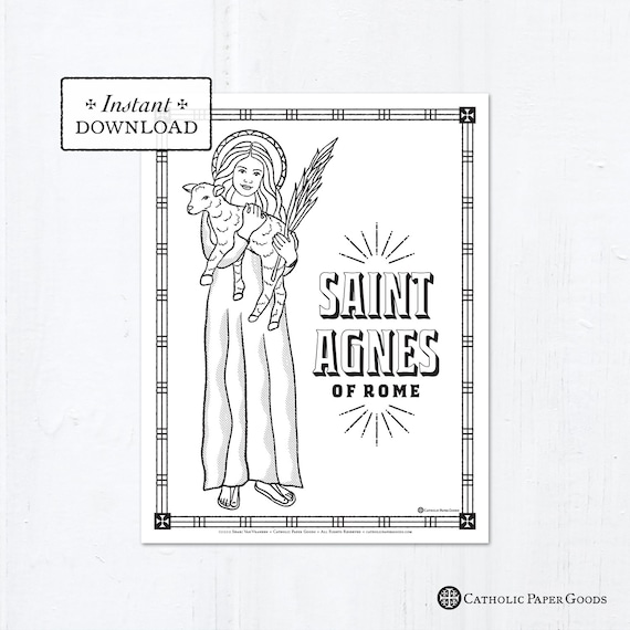 Catholic coloring page saint agnes of rome catholic saints printable coloring page digital pdf