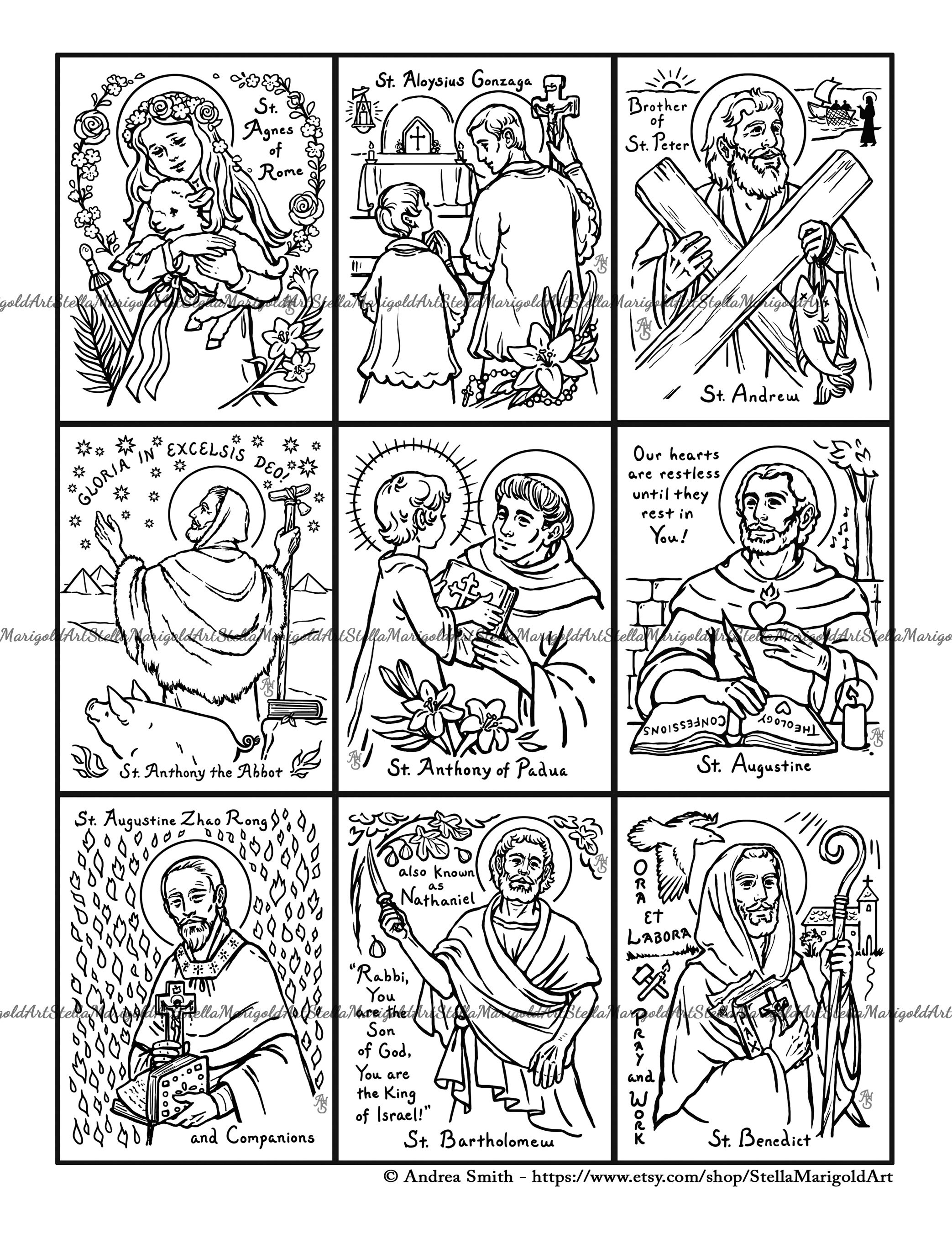 Digital download updated coloring cards of the saints saints