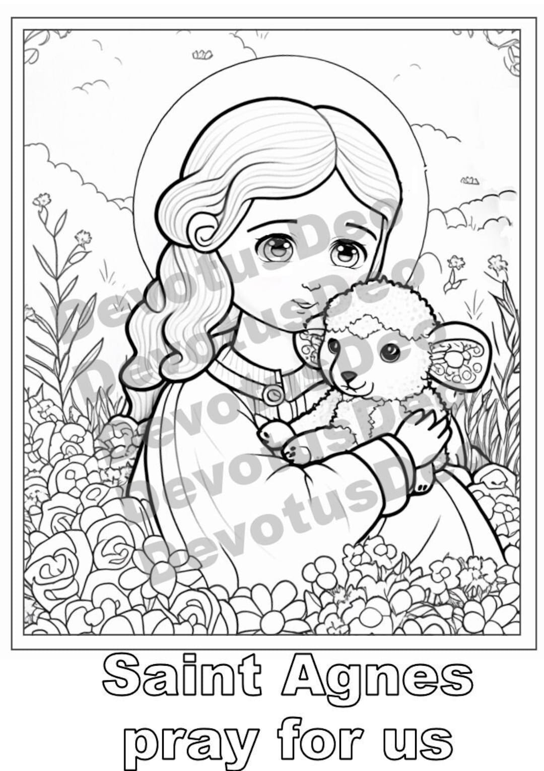 Catholic coloring page saint agnes christian instant download printable