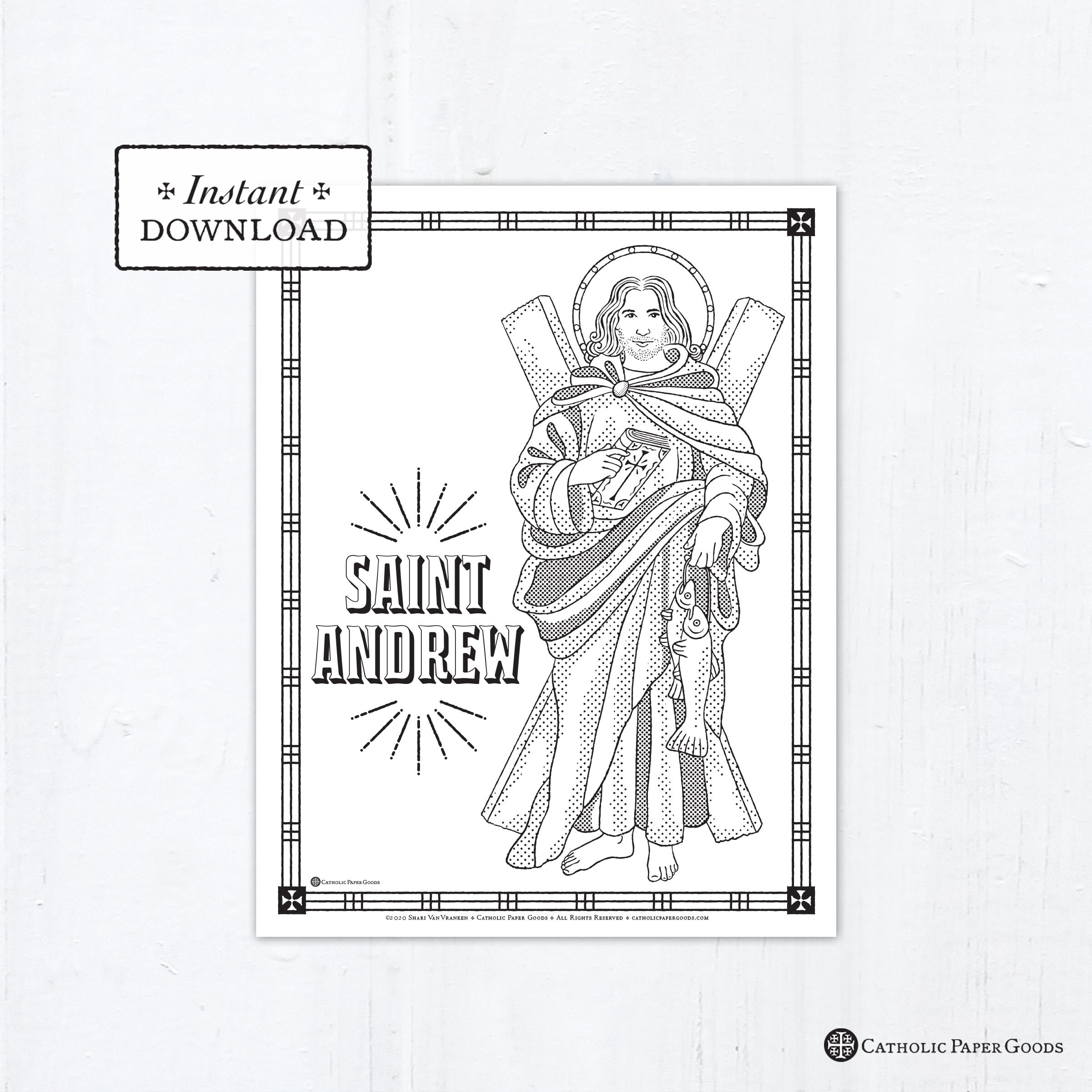 Catholic coloring page saint andrew catholic saints printable coloring page digital pdf
