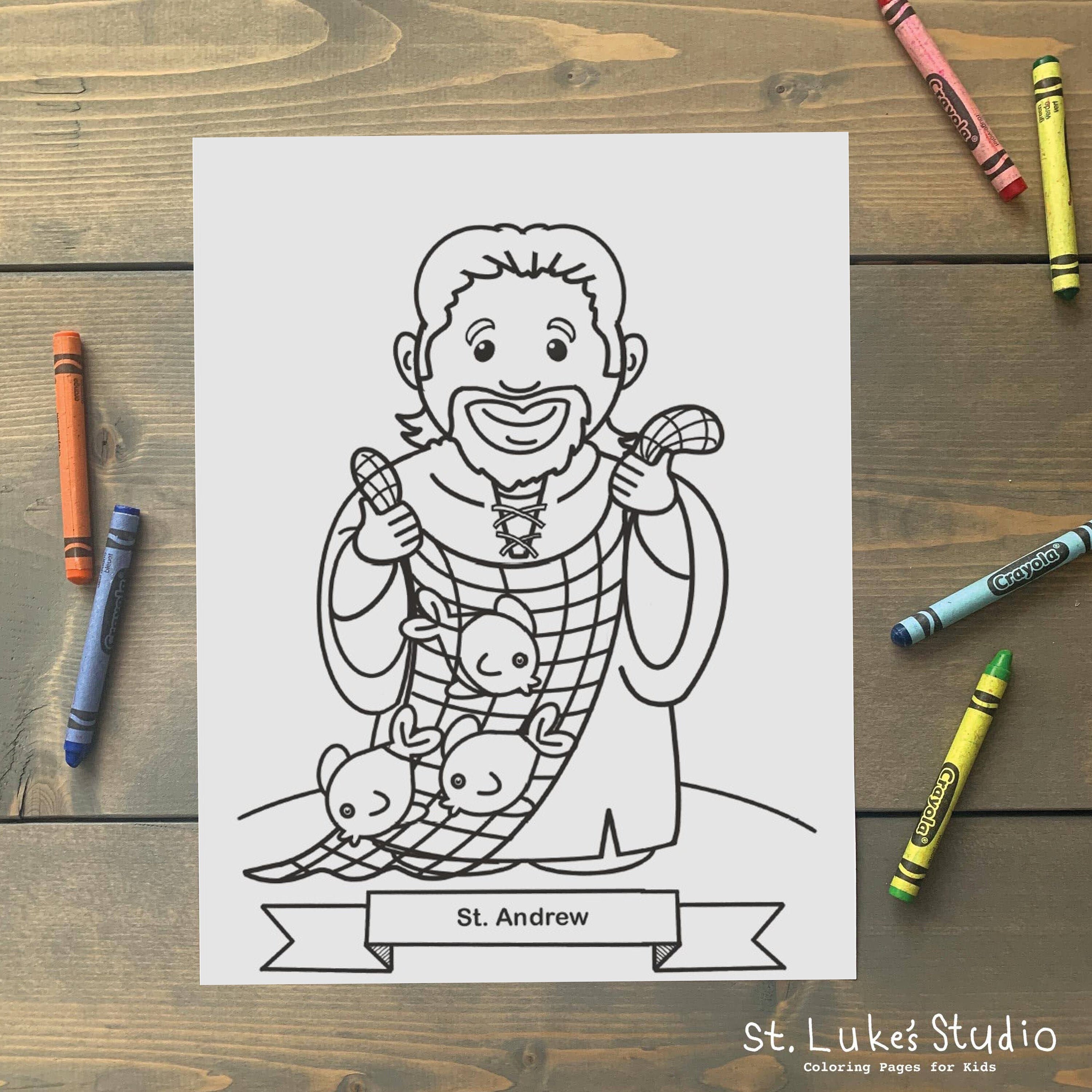 St andrew coloring page for catholic kids digital download print yourself and color instant download