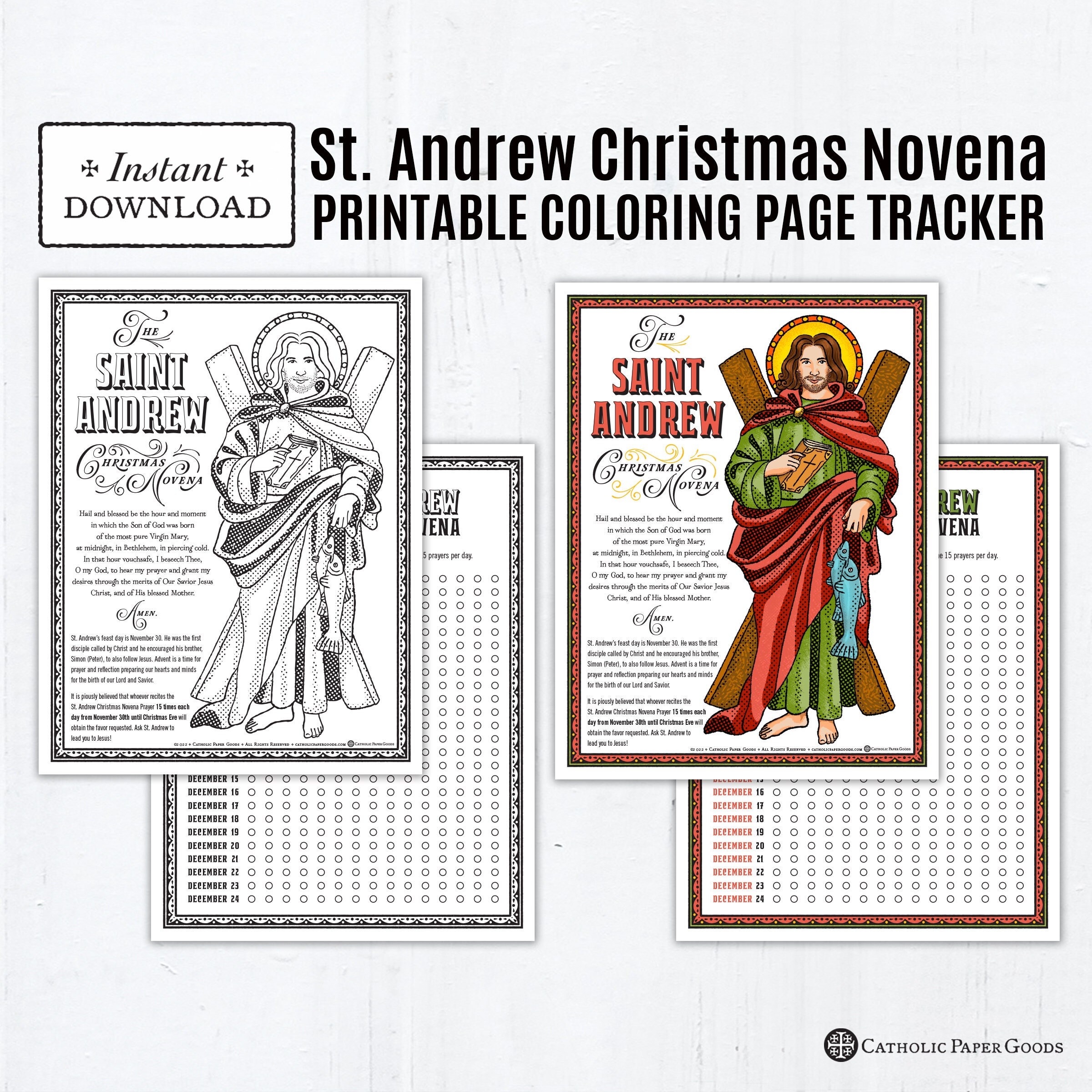 St andrew christmas novena catholic coloring page versions color black and white printable catholic advent activity digital pdf instant download