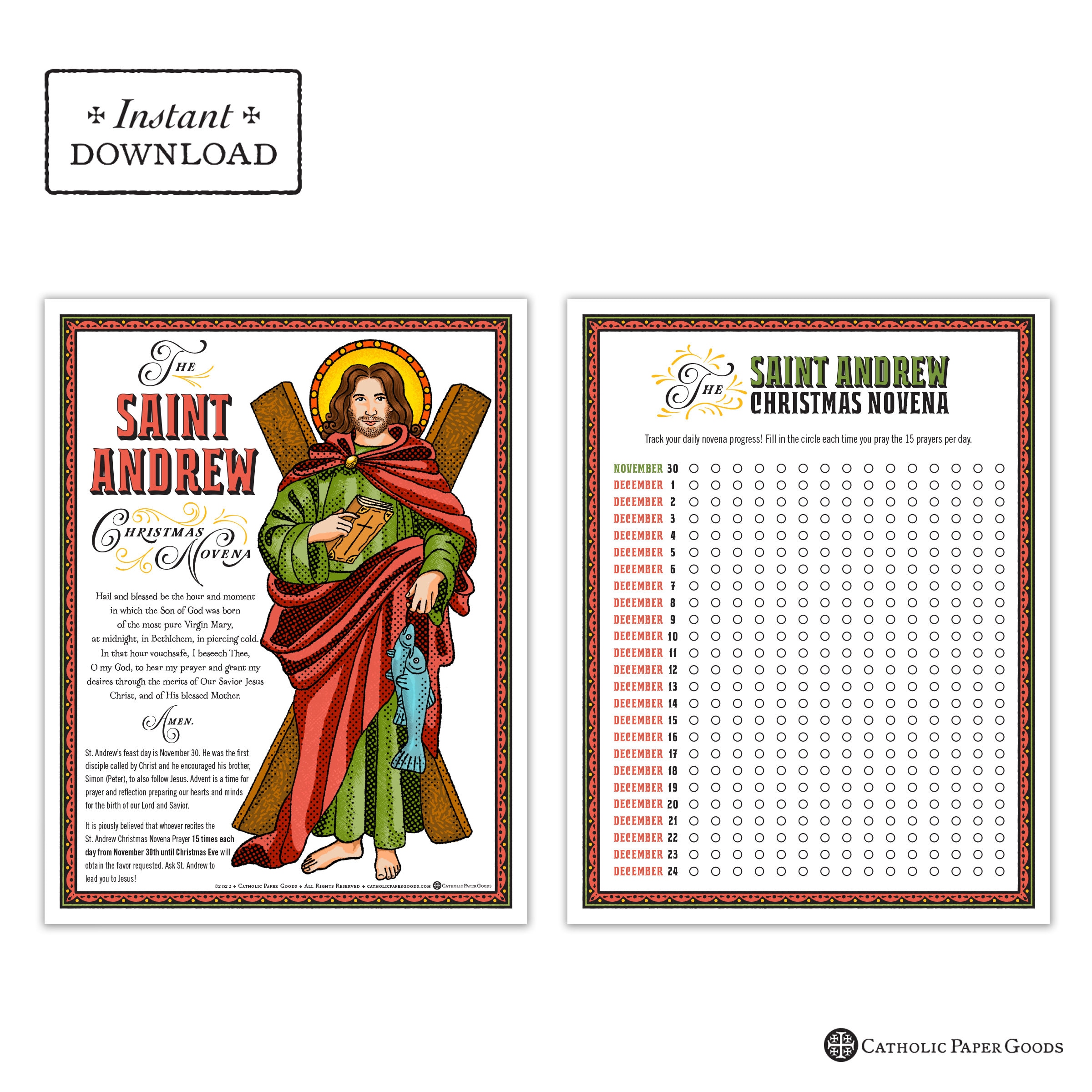St andrew christmas novena catholic coloring page versions color black and white printable catholic advent activity digital pdf