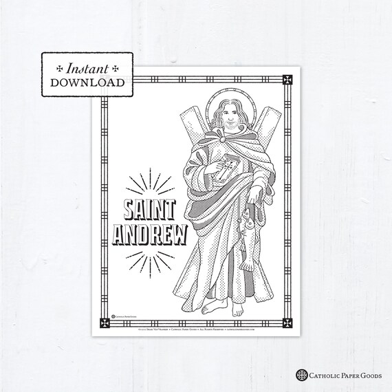 Catholic coloring page saint andrew catholic saints printable coloring page digital pdf