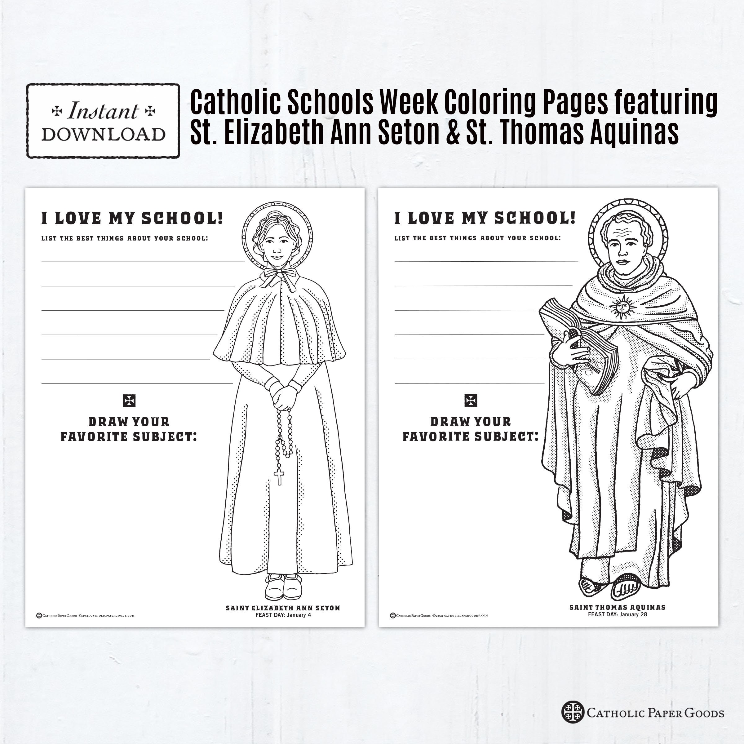 Catholic schools week coloring pages and acitivity st elizabeth ann seton st thomas aquinas printable coloring pages digital pdf