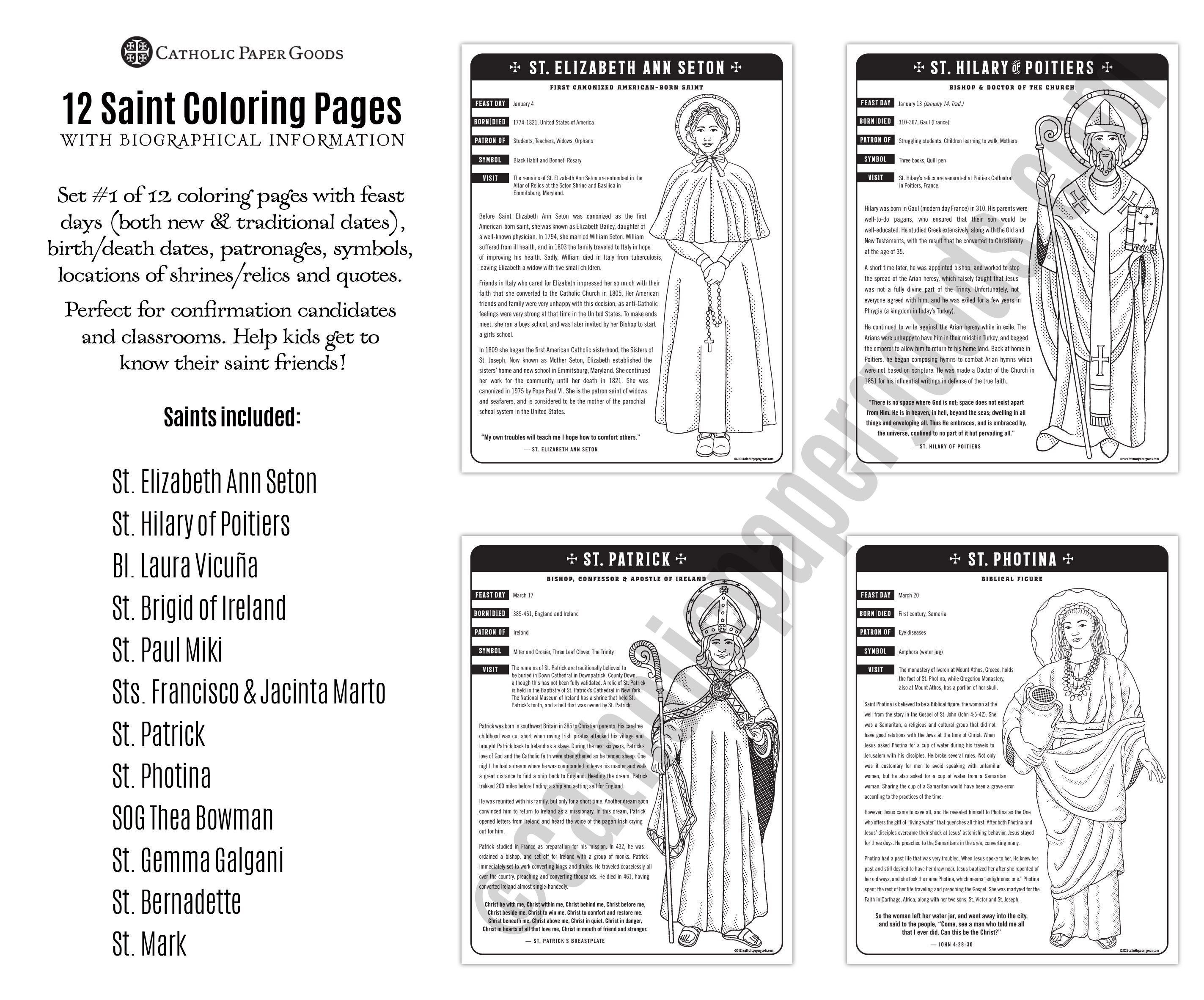 Set catholic saint coloring pages with biographical information catholic printables all saints day all saints day party ccd rcia