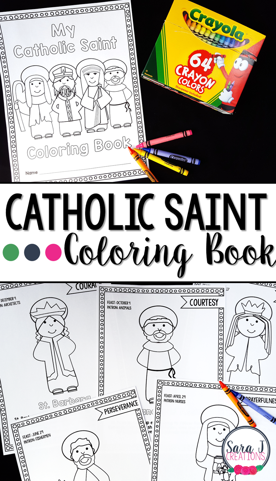 Catholic saints coloring books sara j creations