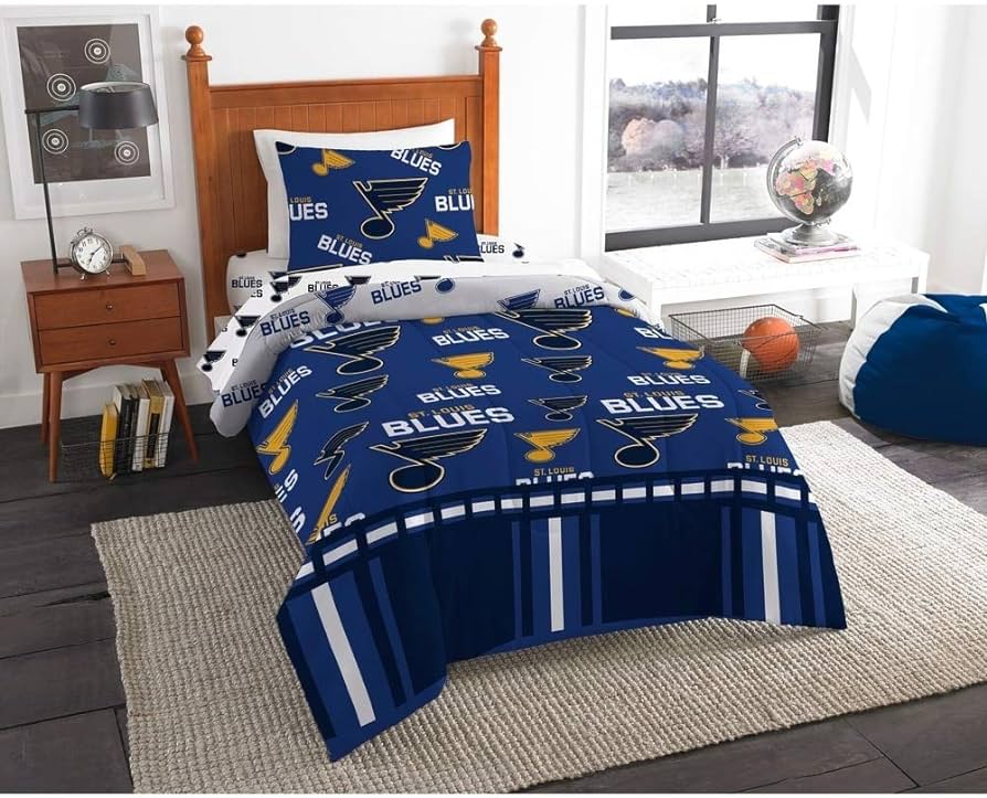 Misc piece st louis blues forter twin set hockey themed forter with sheets sports pattern team spirit logo fan merchandise polyester home kitchen