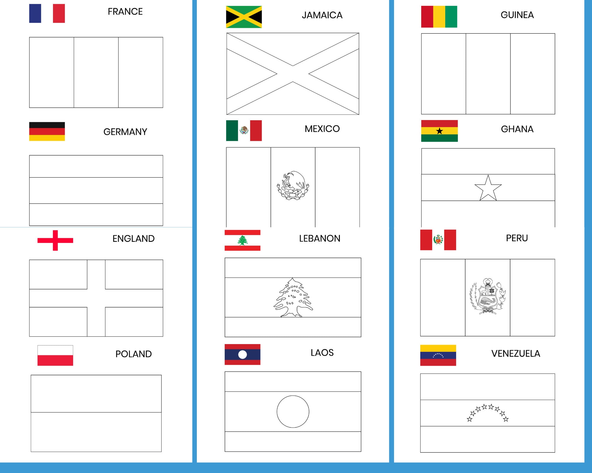 Flags coloring pages printable for kids pdf file us letter instant download kdp coloring book for kids