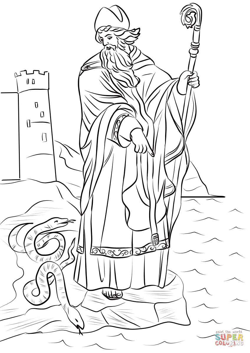 St patrick driving snakes out of ireland coloring page free printable coloring pages