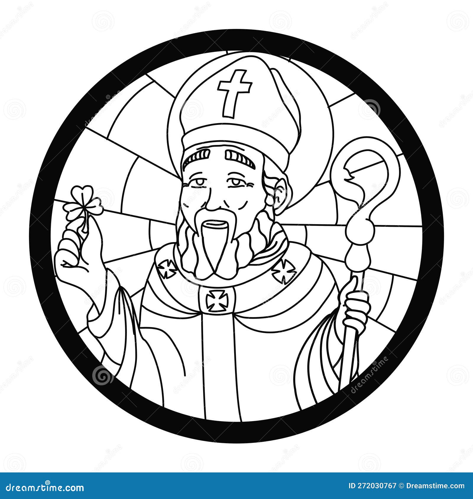 Circle with portrait of saint patrick like stained glass in outline vector illustration stock vector