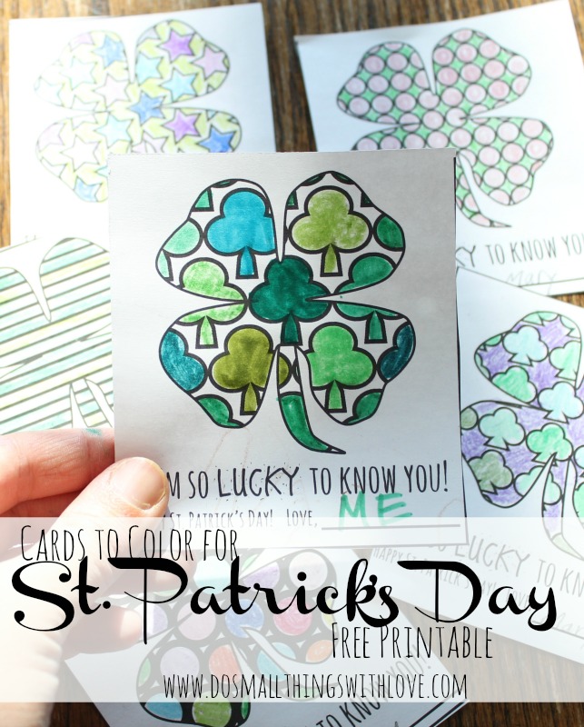 St patricks day coloring cards free printable
