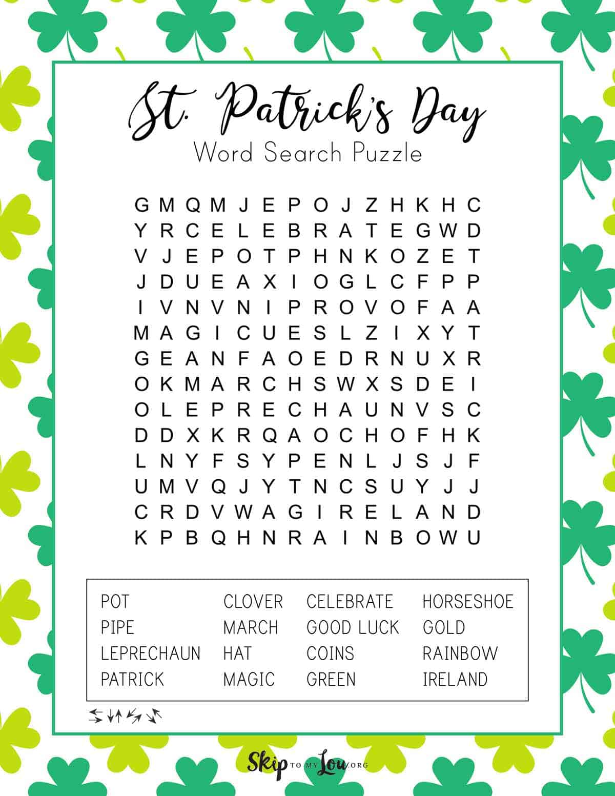 St patricks day word search skip to my lou