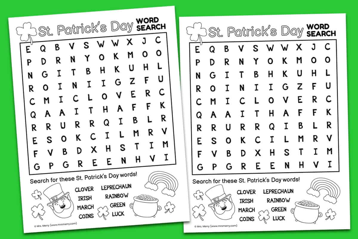 Free printable st patricks day word search puzzle mrs merry