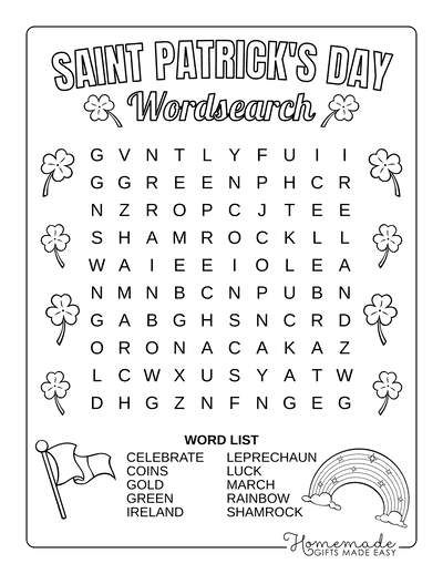 Free printable st patricks day word search puzzles