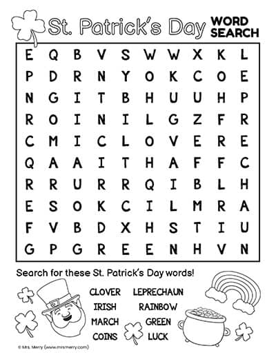 Free printable st patricks day word search puzzle mrs merry