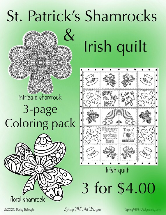 St patricks day pack of coloring pagesprintable
