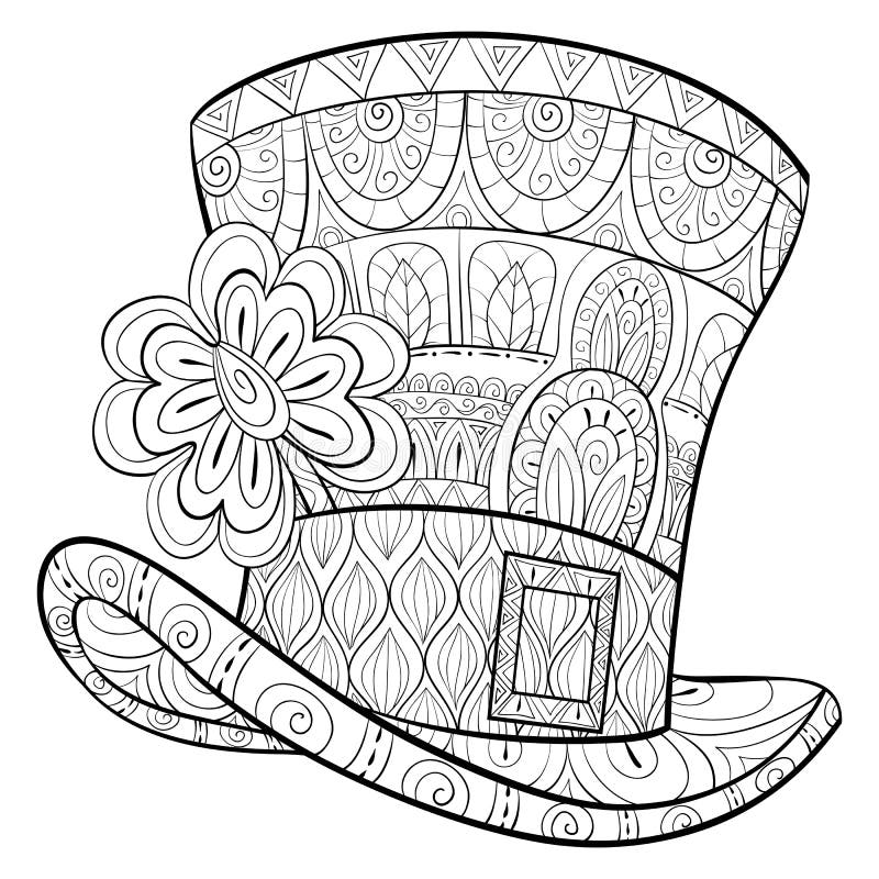 Adult coloring bookpage a cute hat with clover for relaxingsaint patrick day stock vector