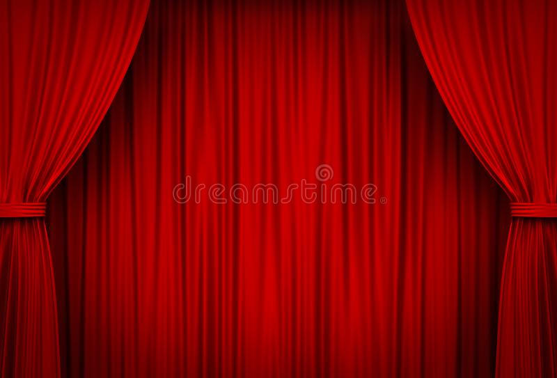 Red stage curtains background with shadow stock photo