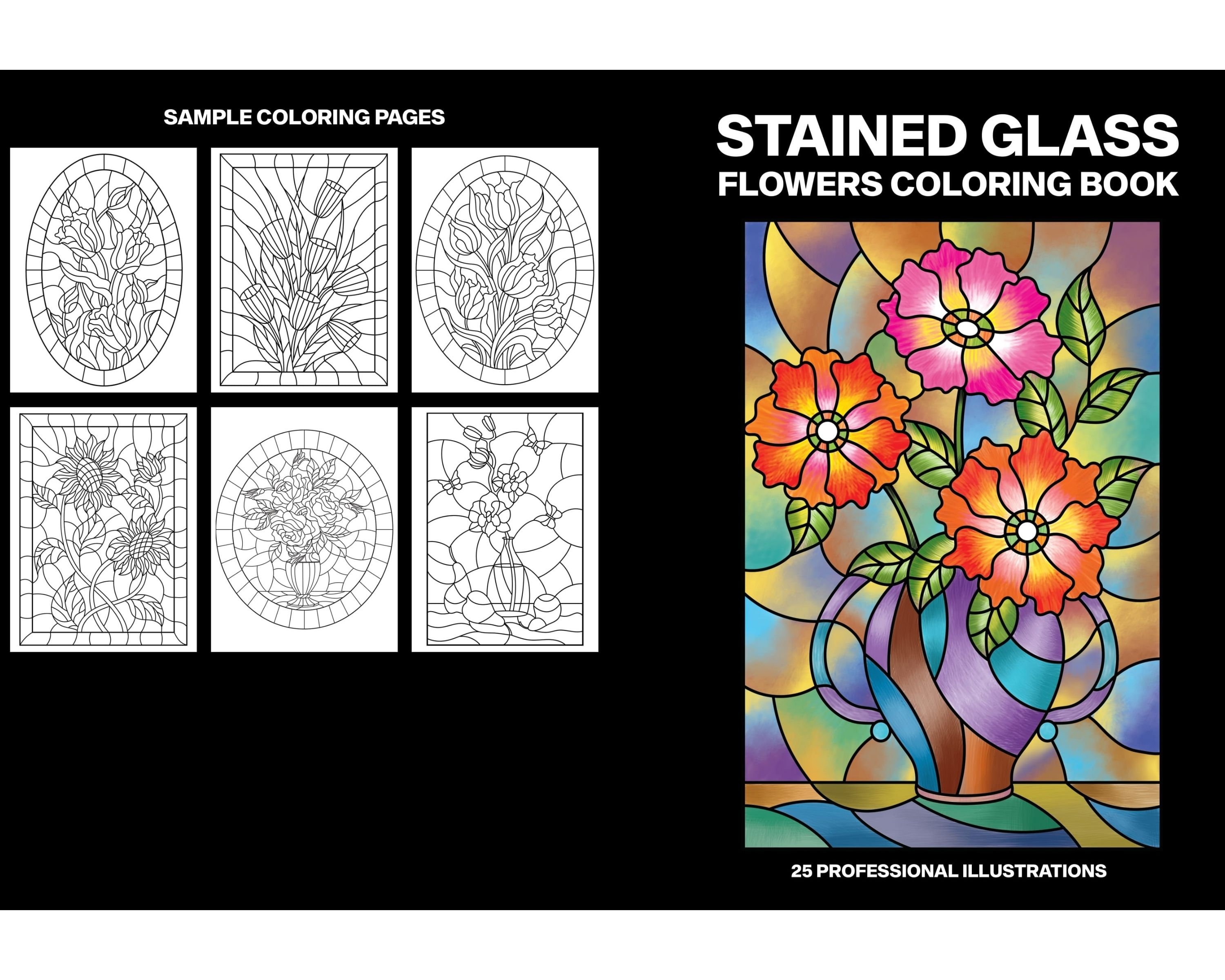 Printable flower stained glass coloring pages floral coloring sheets adult coloring book coloring activities floral color pages download now