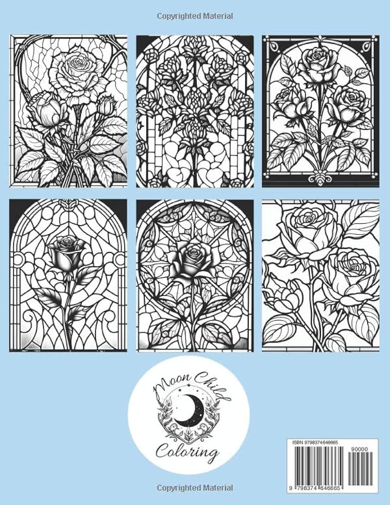 Stain glass roses coloring book adult coloring pages for stress relief and creativity child moon books