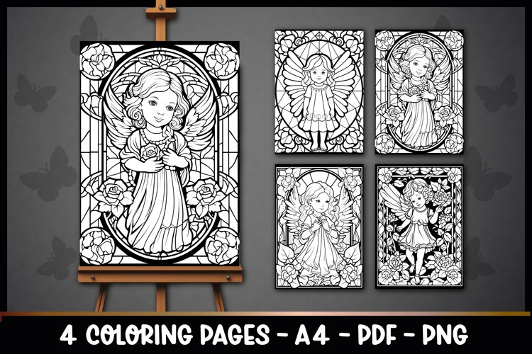 Angel stained glass coloring book pages