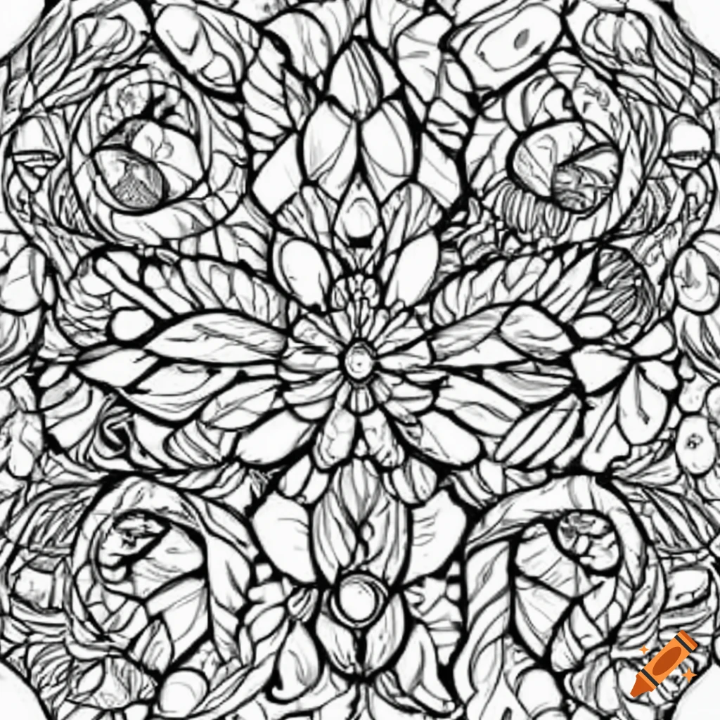 Black and white stained glass coloring book page with flower pattern on