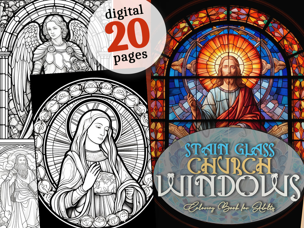 Stain glass windows bible grayscale coloring book digital â monsoon publishing usa