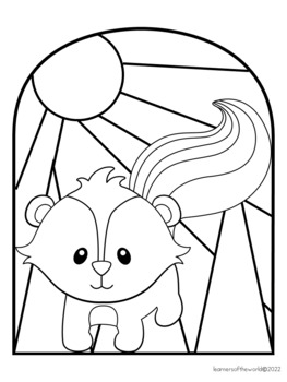 Forest animals stained glass window art coloring pages by learners of the world