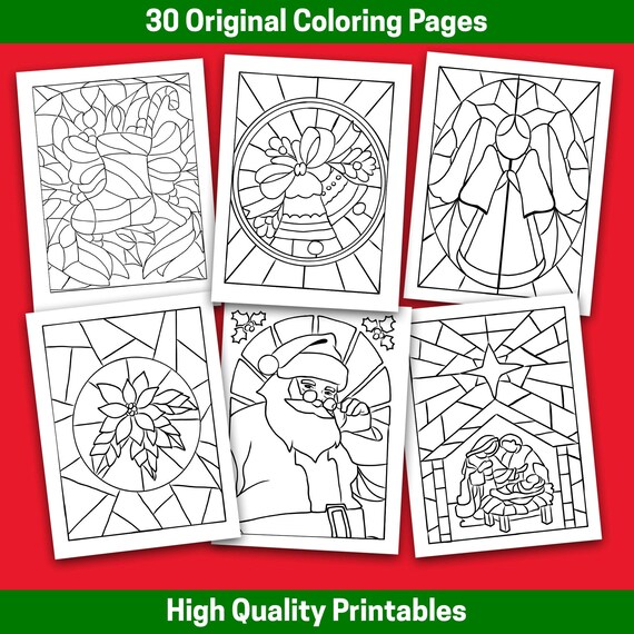 Best value stained glass christmas coloring book for adults instant download fun christmas designs w angels snowman ornaments more