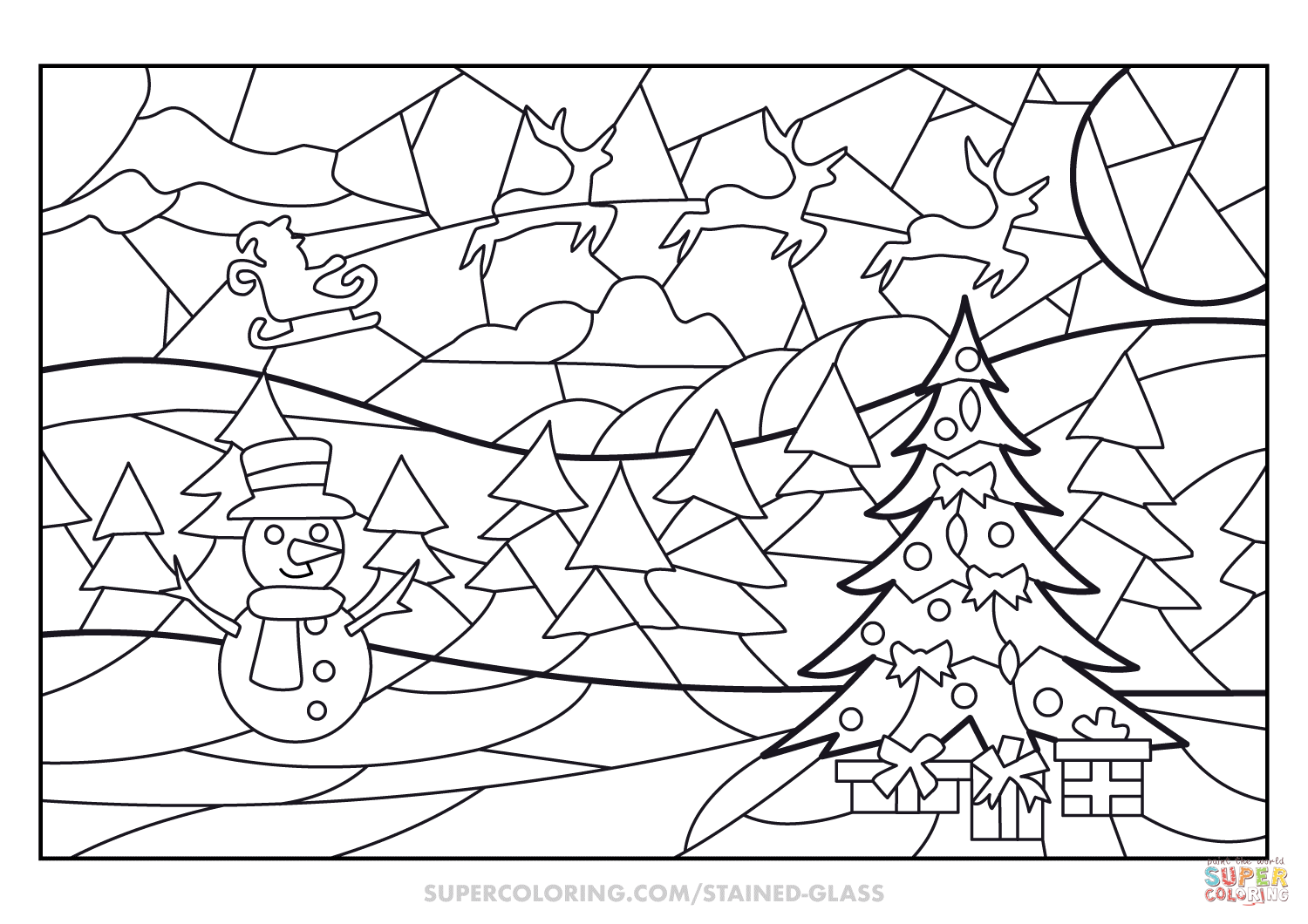 Christmas scene stained glass coloring page free printable coloring pages
