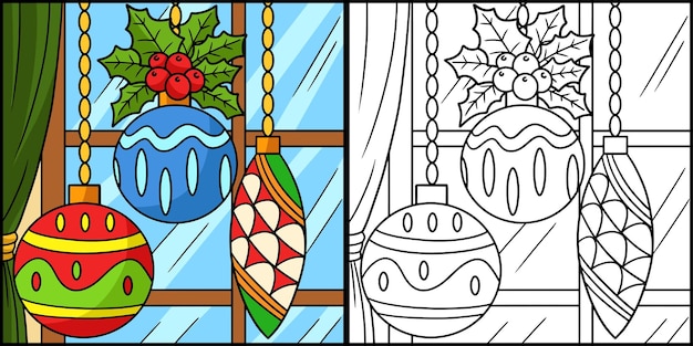 Premium vector christmas ornament coloring page illustration
