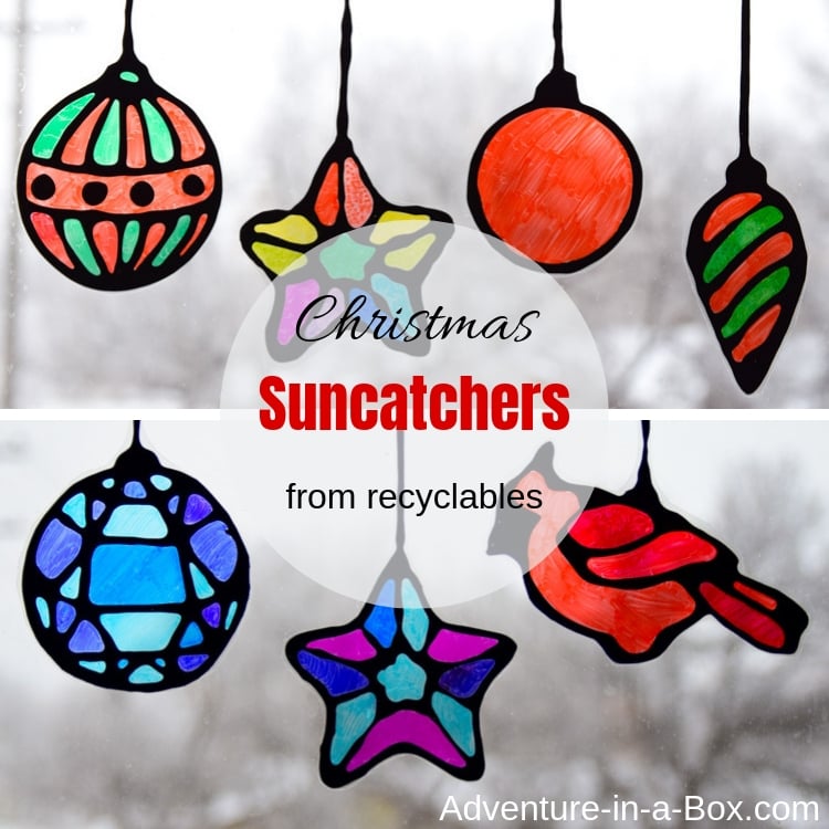 Stained glass christmas suncatchers with free printable templates
