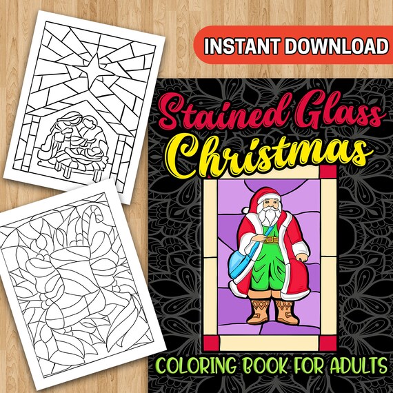 Best value stained glass christmas coloring book for adults instant download fun christmas designs w angels snowman ornaments more download now